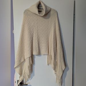 Cream Poncho with Soft Fringe Details